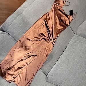 JLUXLABEL Chocolate Aldis Satin Slit Dress